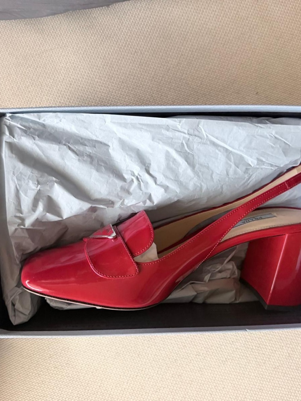 Prada Red Patent Slingback Block Heels - Picture 9 of 12
